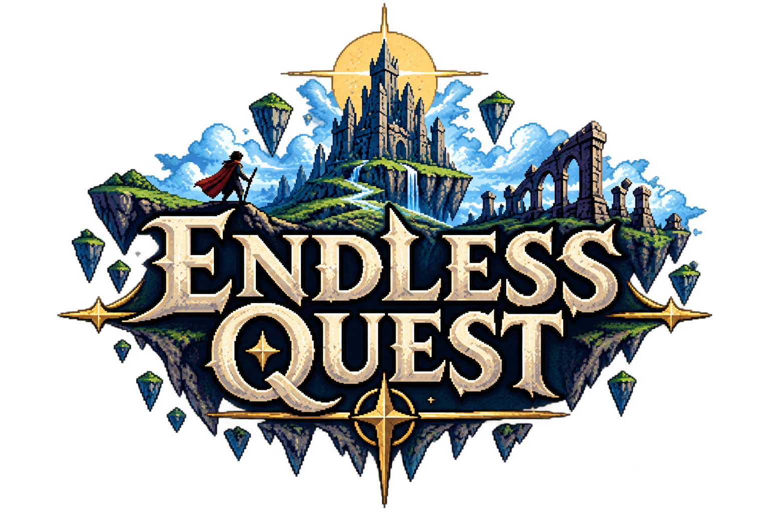 Endless Quest logo: a castle on floating islands under a gold sun